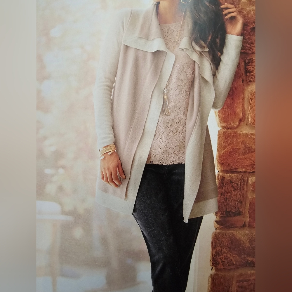 Chicos Double Layer Pink Cream Wool Blend Margie Cardigan Sweater size 1